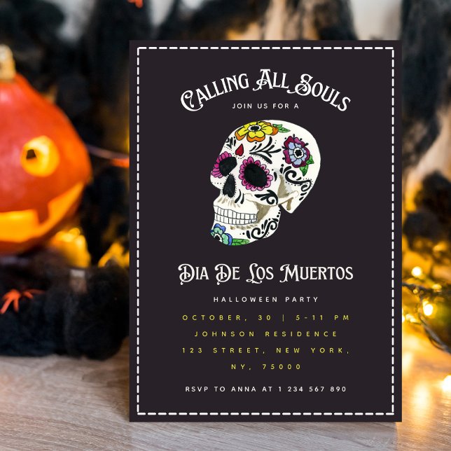 Invitación Calavera de azúcar acuarela Fiesta Día de los Muer (Subido por el creador)