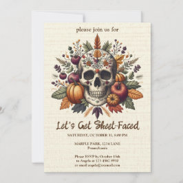 Invitación Calavera de azúcar bordada con flores de otoño en 