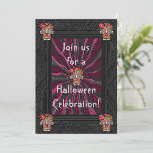 Invitación Calavera de azúcar con aspecto de madera tallada c