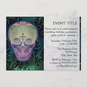 Invitación Calavera de azúcar con colores arcoiris, corazones