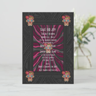 Invitación Calavera de azúcar con corona floral de aspecto de