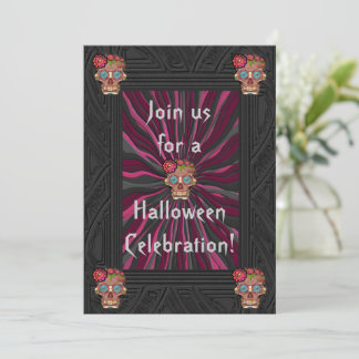 Invitación Calavera de azúcar con corona floral de aspecto de