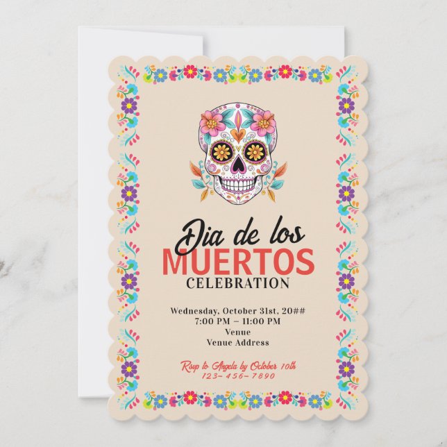 Invitación Calavera de azúcar Día de los Muertos Día de los M (Anverso)