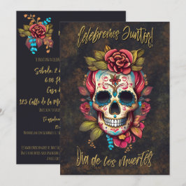 Invitación Calavera de azúcar floral Día de los Muertos Españ