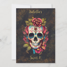 Invitación Calavera de azúcar floral dulce 16 cumpleaños