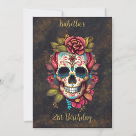 Invitación Calavera de azúcar floral dulce 16 cumpleaños