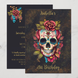 Invitación Calavera de azúcar floral dulce 16 cumpleaños