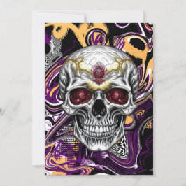 Invitación Calavera de azúcar negra y púrpura de Halloween