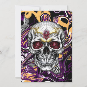 Invitación Calavera de azúcar negra y púrpura de Halloween