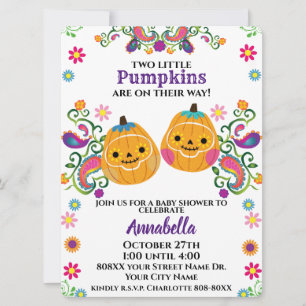 Invitación Calavera de azúcar Niño y Niña Gemelos de Calabaza