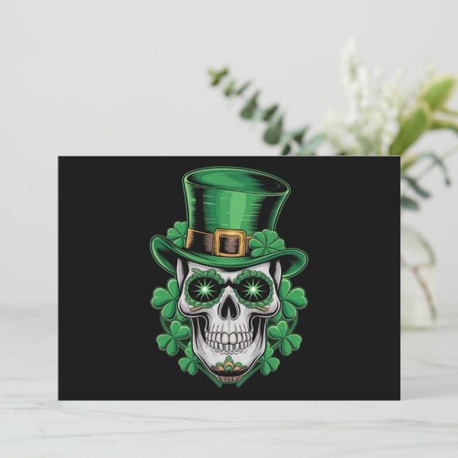 Invitación Calavera de azúcar St Patrick Day Lucky Shamrock (Anverso de pie)