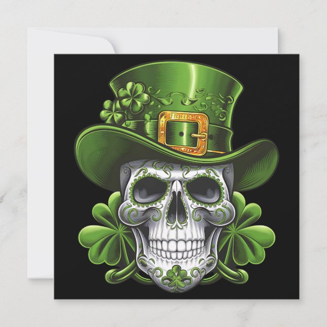Invitación Calavera de azúcar St Patrick's Day Shamrock (Anverso)