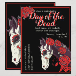 Invitación Calavera de caballo con rosas rojas, días de los m