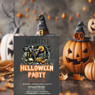 Invitación Calavera de calabaza Martini esqueleto espeluznant