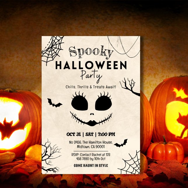 Invitación Calavera de cara de Halloween telarañas de araña v (Subido por el creador)
