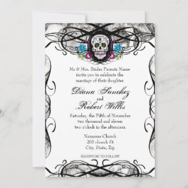 Invitación Calavera de Cavaleras Muerte y flores invitan