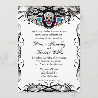 Invitación Calavera de Cavaleras Muerte y flores invitan
