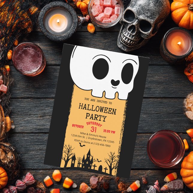 Invitación Calavera de Esqueleto Cementerio Negro Gótico Hall (Subido por el creador)