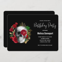 Calavera de gótico con rosas rojas Cumpleaños