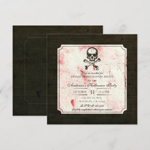 Invitación Calavera de Grunge Vintage Cruz de Huesos Sangrien