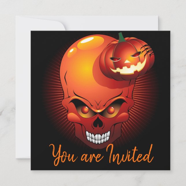 Invitación Calavera de Halloween y calabaza (Anverso)