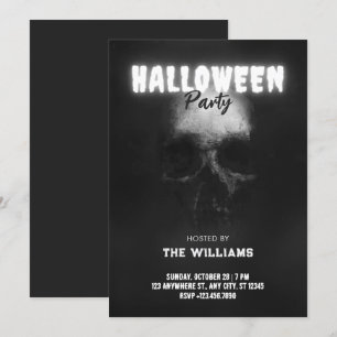 Invitación Calavera de hueso negro de Halloween 