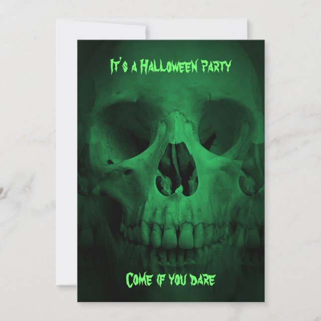 Invitación Calavera de la fiesta de Halloween verde (Anverso)