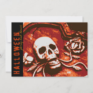 Invitación Calavera de lápida espeluznante y rosa para fiesta