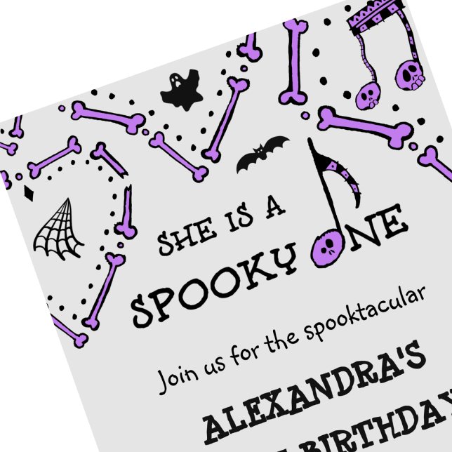 Invitación Calavera de niña Espeluznante cumpleaños de Hallow (Halloween-1st-birthday-Invitation-Girl-Skull-Spooky-one-1)