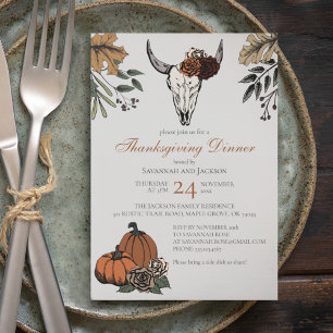 Invitación Calavera de vaca de Acción de Gracias occidental g