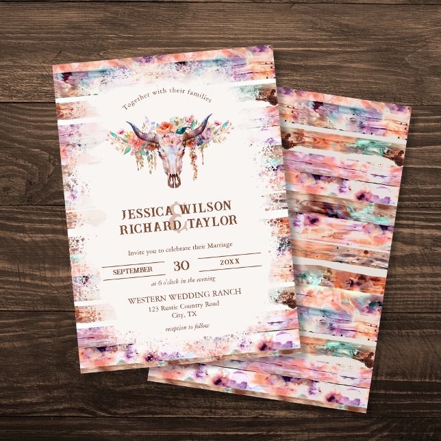 Invitación Calavera de vaca floral de Boho occidental rústico (Subido por el creador)