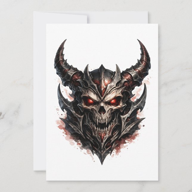Invitación Calavera demoníaca con cuernos (Anverso)