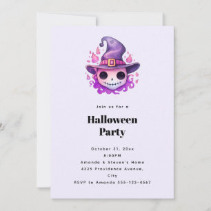 Invitación Calavera en sombrero de bruja Fiesta caprichosa de