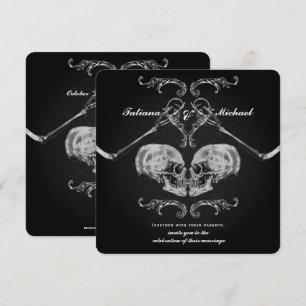 Invitación "Calavera enamorada" Esqueletos vintage boda negra