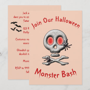 Invitación Calavera espeluznante clásica de Halloween Arañas
