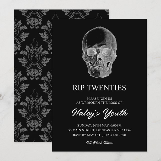 Invitación Calavera espeluznante RIP Veinteañero Cumpleaños d (Anverso / Reverso)