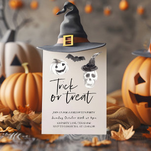 Invitación Calavera espeluznante Truco o trato Fiesta de Ha