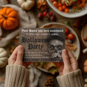 Invitación Calavera espeluznante y espantosa con sombrero de