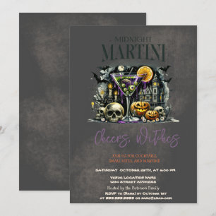 Invitación Calavera Esqueleto de Calabaza Martini Oscuro Hall