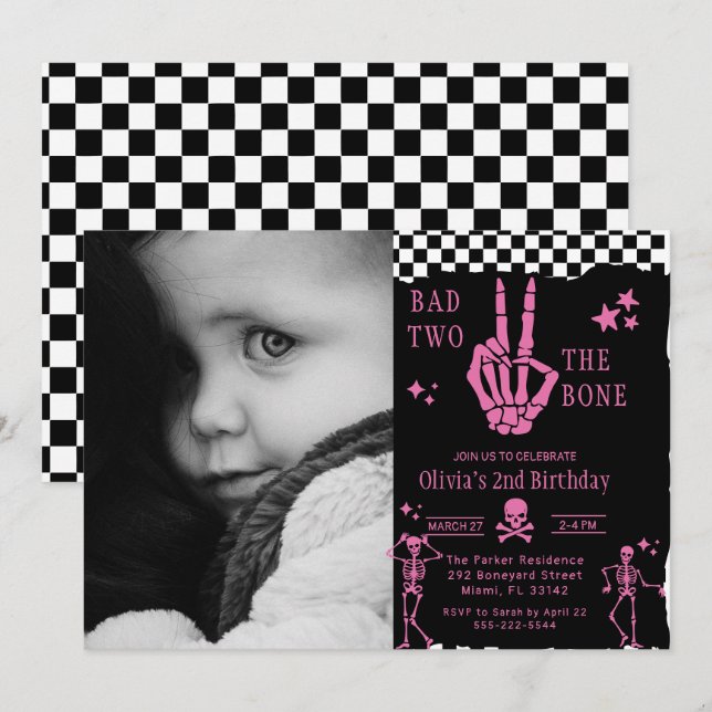 Invitación Calavera Esqueleto Malo hasta el hueso Cumpleaños  (Anverso / Reverso)