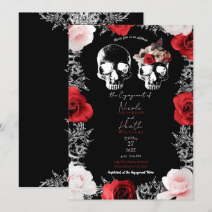 Invitación Calavera Esqueleto Rosas Rojas Rosas Rosadas Compr