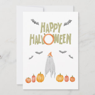Invitación Calavera Fantasma de Halloween en Acuarela