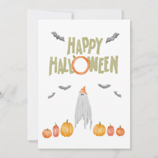 Invitación Calavera Fantasma de Halloween en Acuarela