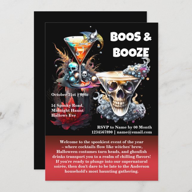 Invitación Calavera feliz hora cócteles espeluznantes florale (Anverso / Reverso)