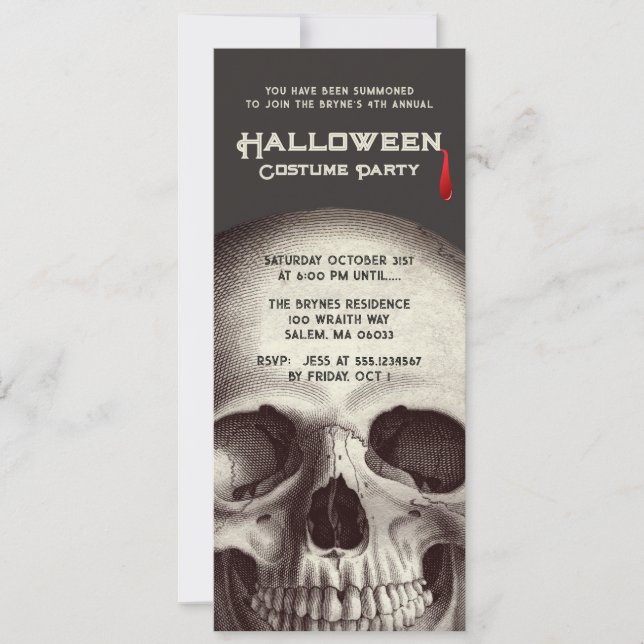 Invitación Calavera Fiesta de disfraces de Halloween para adu (Anverso)
