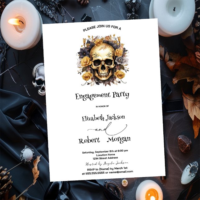 Invitación Calavera Floral Anillo de Compromiso Gótico (Subido por el creador)