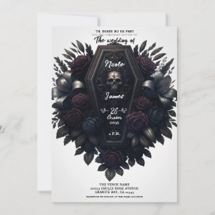 Invitación Calavera Floral Ataúd Bloom Blanco Boda Gótica