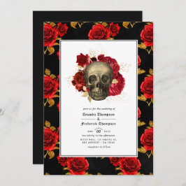 Invitación Calavera floral Código QR RSVP Boda gótico