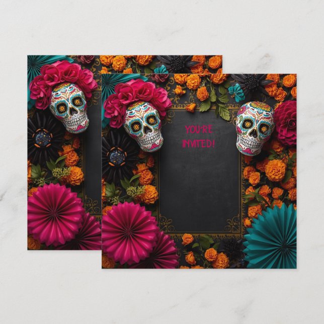 Invitación Calavera floral dia de los muertos (Anverso / Reverso)