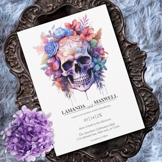 Invitación Calavera floral gótica Boho Manejo de acuarela (Subido por el creador)
